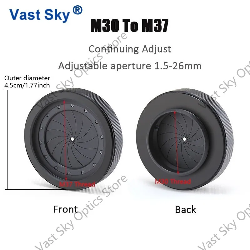 Vast Sky 1pc M30 a M37 Apertura 1.5-26mm Diafragma de iris ajustable Módulo de lente objetivo para visión nocturna Cámara Retrofit Ada