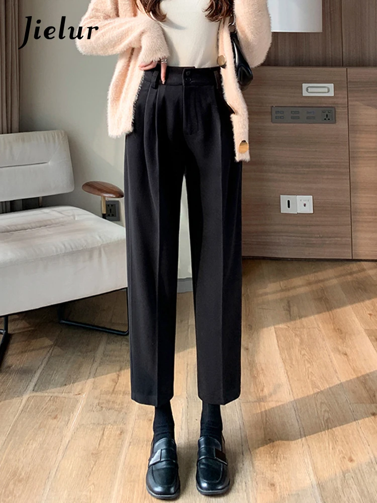 

Jielur Casual Pants Women Autumn New Ankle-Length Elegant All-Match Korean Style College Simple Solid Color Popular Bottoms Chic