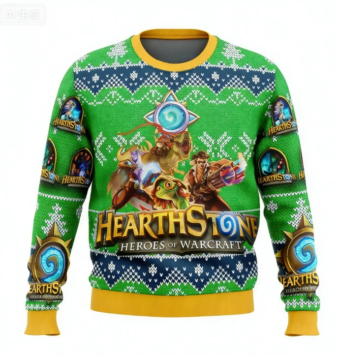 سترة بغطاء للرأس بأكمام طويلة مطبوعة ثلاثية الأبعاد من Hearth Stone Alt Ugly Christmas للرجال والنساء، سترة رياضية كاجوال للاستخدام الخارجي #4