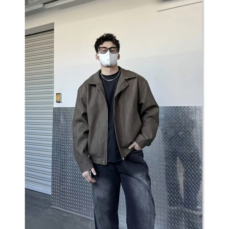 

Cai Bu Rou American Sle Leather Jaet Men's New Autumn Harington Dyed Pilot Jaet Loose Fit Long Sve Zipper Closure