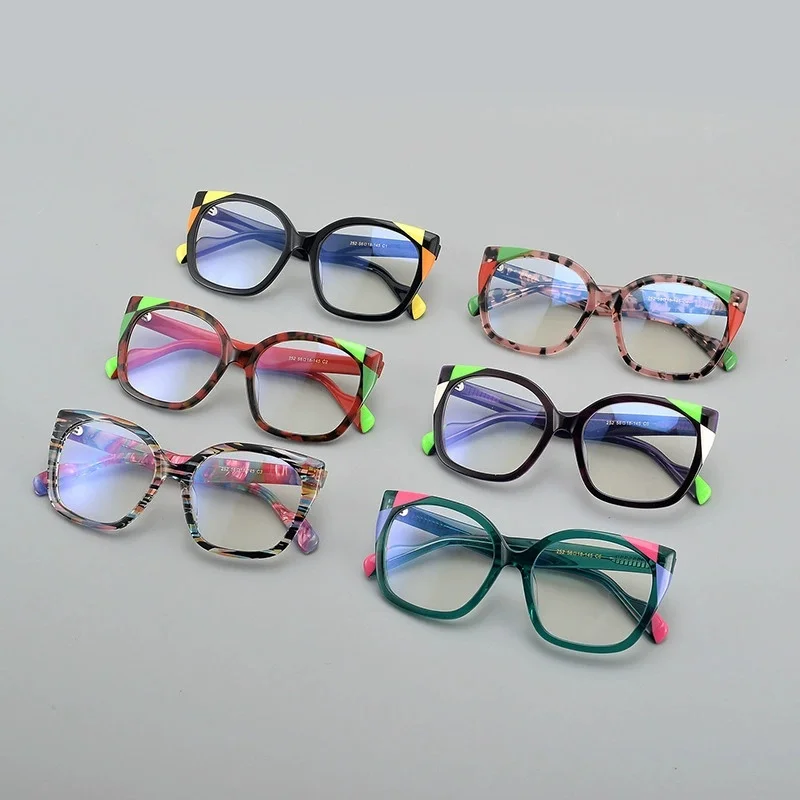 Belight 光学ヴィンテージキャットアイ形状手作りカラフルな結合アセテートレトロ眼鏡フレーム処方レンズ 252