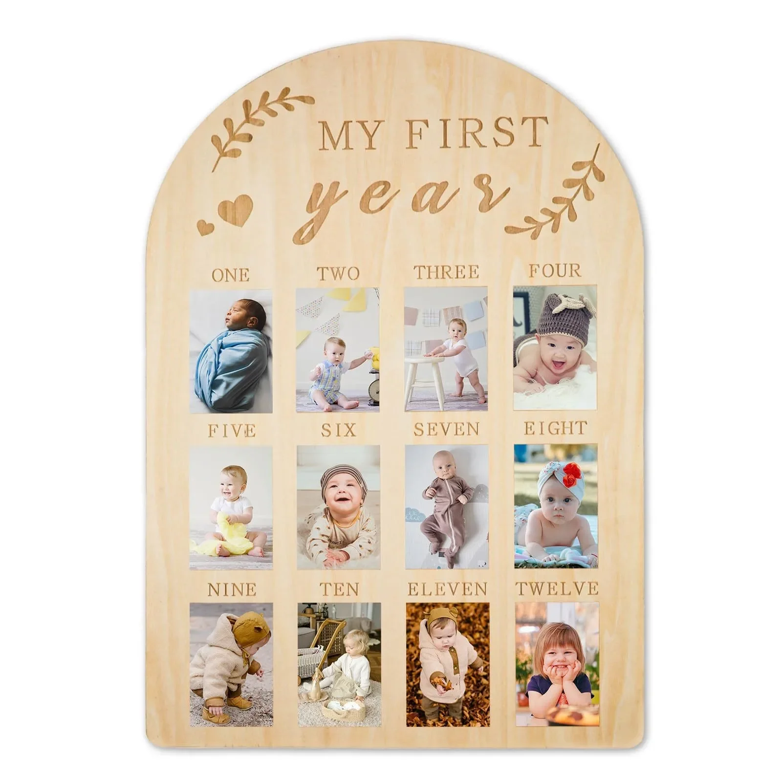 

Newborn First Year of Growth Commemorative Photo Frame Wooden Baby Photo Display Wooden