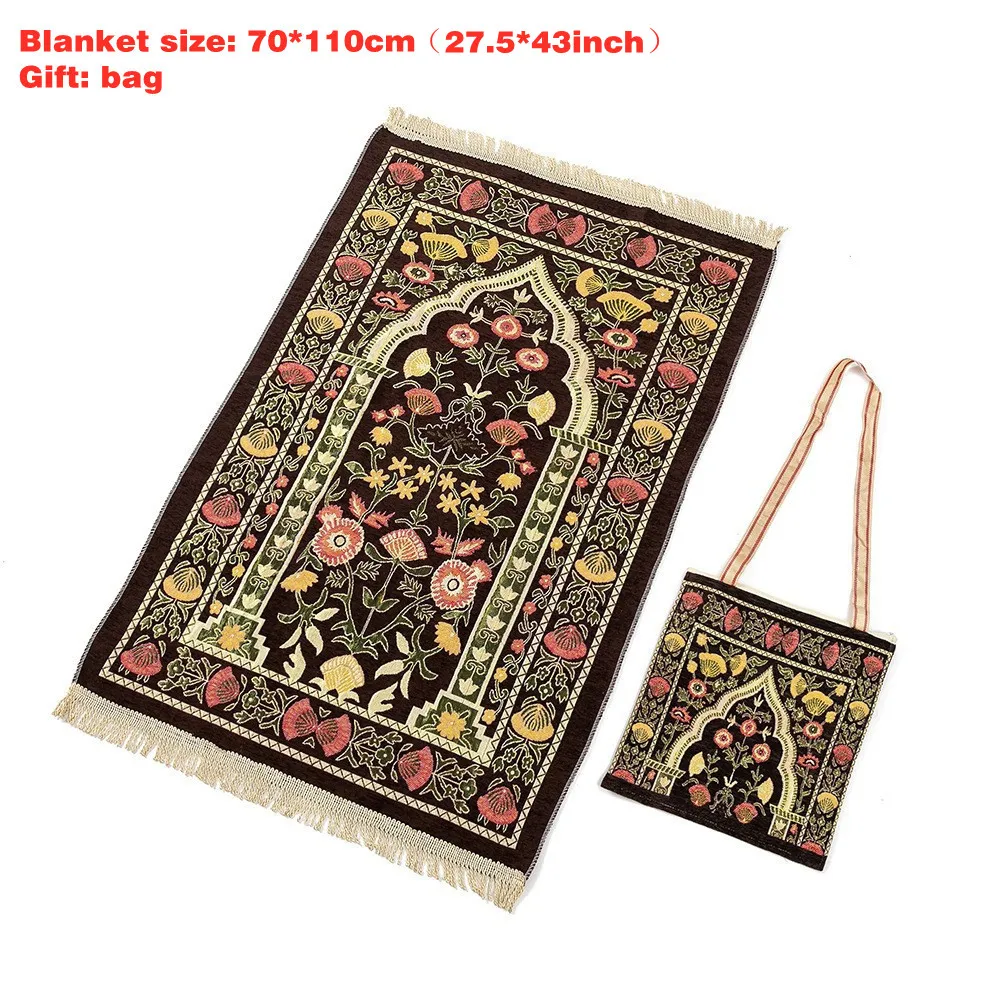 1pcs Muslim Worship Mat Prayer Blanket Tassel Travel Chenille Rug Islamic Eid Decoration Islam Carpet Portable with Storage Bag