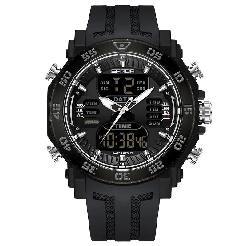 

AL-71Модные и модные электронные часы с двойным дисплеем для подростков с многофункциональным стальным безелем для мужских часов для мужчин