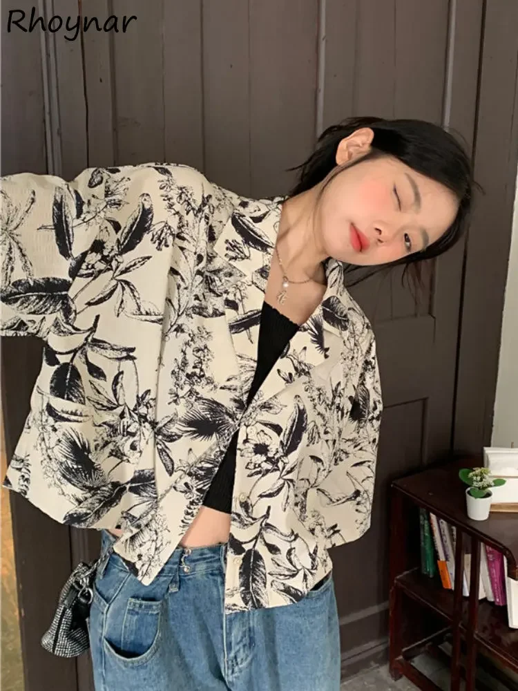 

Shirts Women Summer Loose Literary BF Notched Tops Short-sleeve Casual Printed Vintage Young Cropped Chic Chinese Style Students