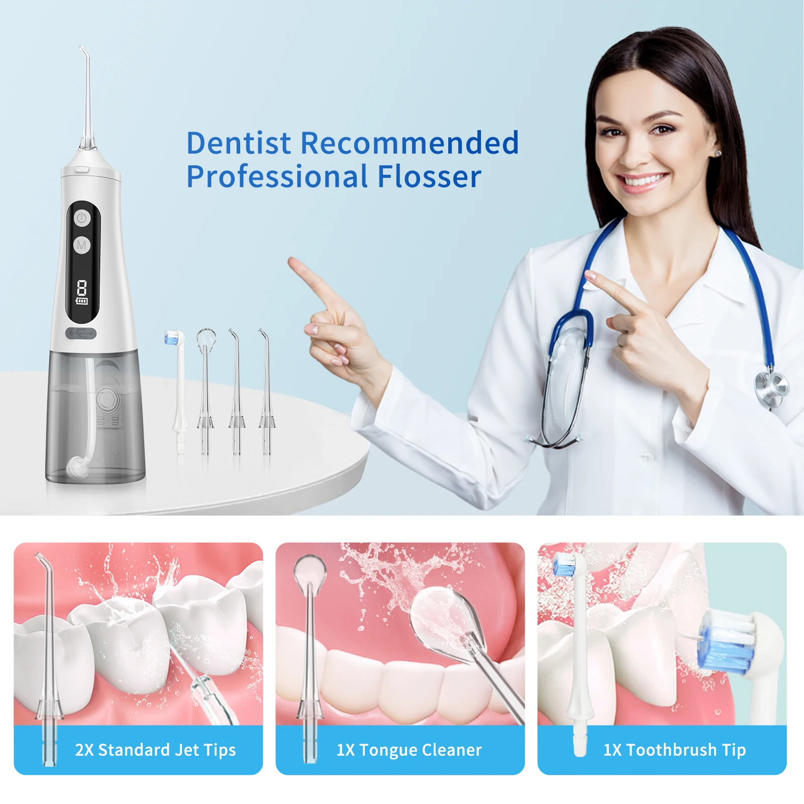 OEM ODM Rechargeable Water Flosser For Oral Health Waterproof IPX7 Portable Electric Irrigator