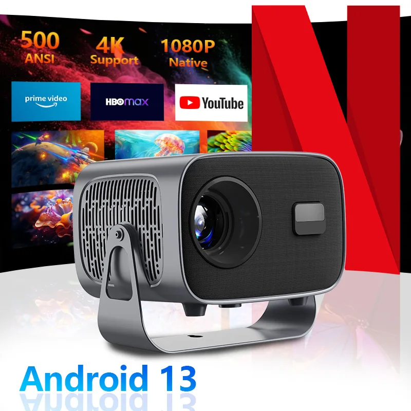 A10 Mini Projector 1080P Android 13 WiFi6 BT5.0 4K Supported Auto Keystone 180° Rotation Portable Home Theater Phone Compatible