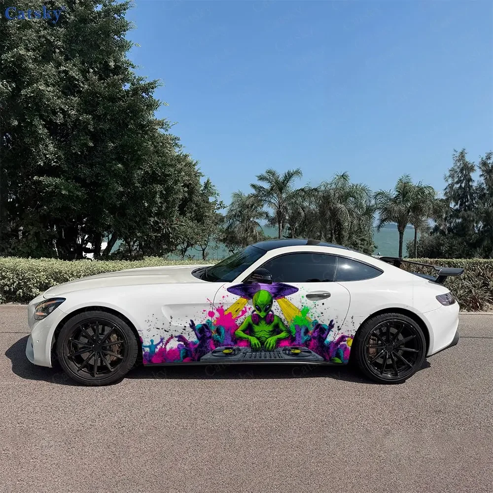 2pcs Cyber Alien DJ Shadow, Durable, Fade-resistant, Enhance Vehicle Aesthetics With Bold Artistic Design Car Vinyl Wraps