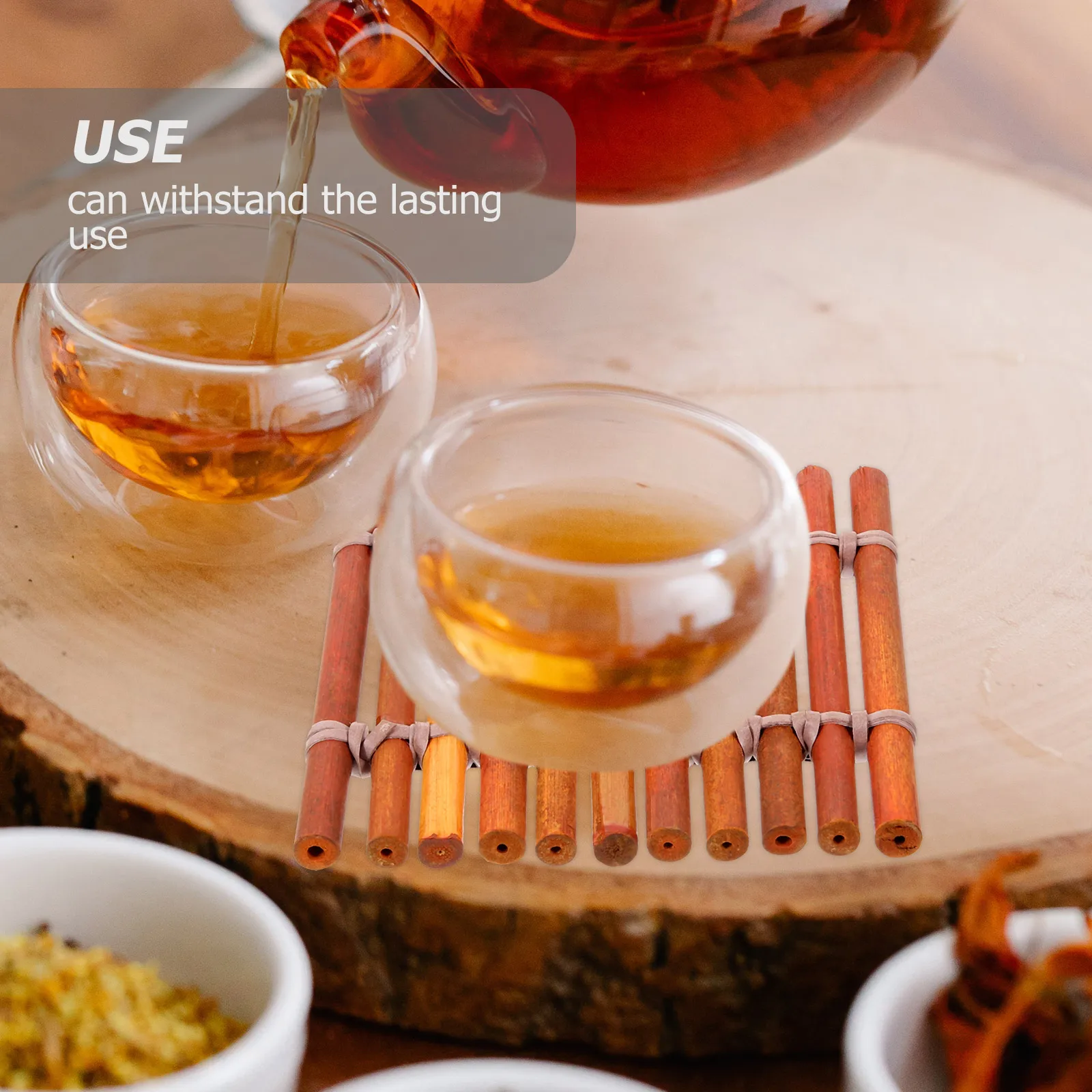 

2pcs Bamboo Cup Mats Heat Insulation Tabletop Placemats Reusable Coasters For Home Bar Restaurant Use Household