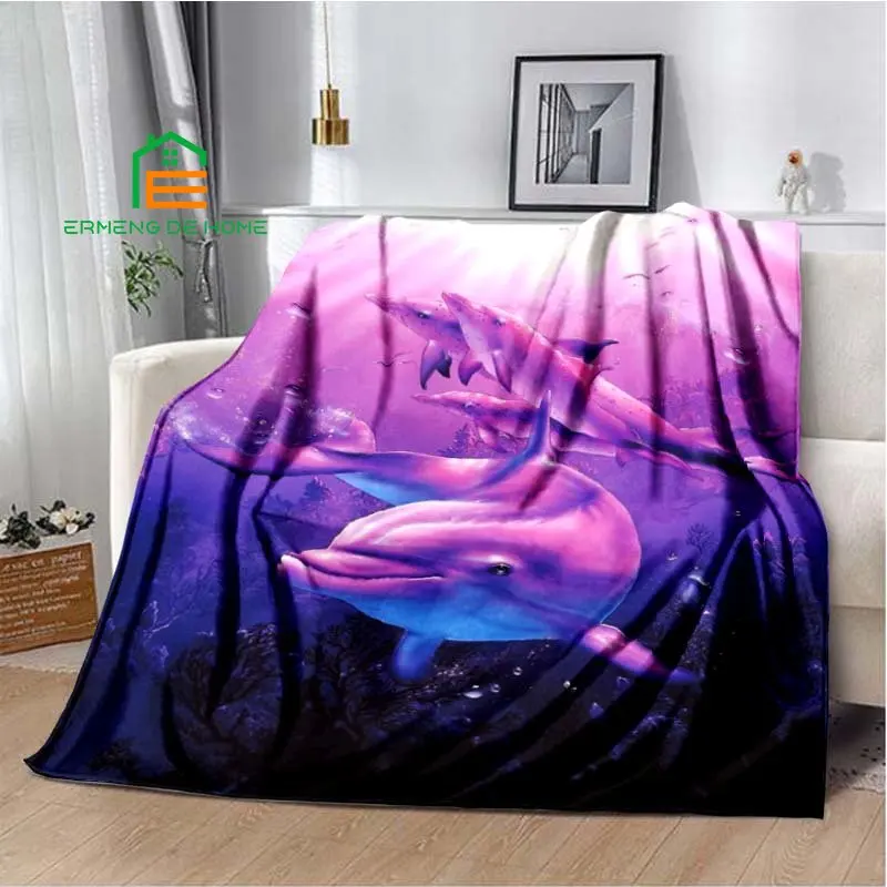 Animal Dolphin Pattern Throw Blanket Warm Blanket for Home, Picnic, Travel, Office,Plane for Adults, Kids, Elderly 5 Sizes