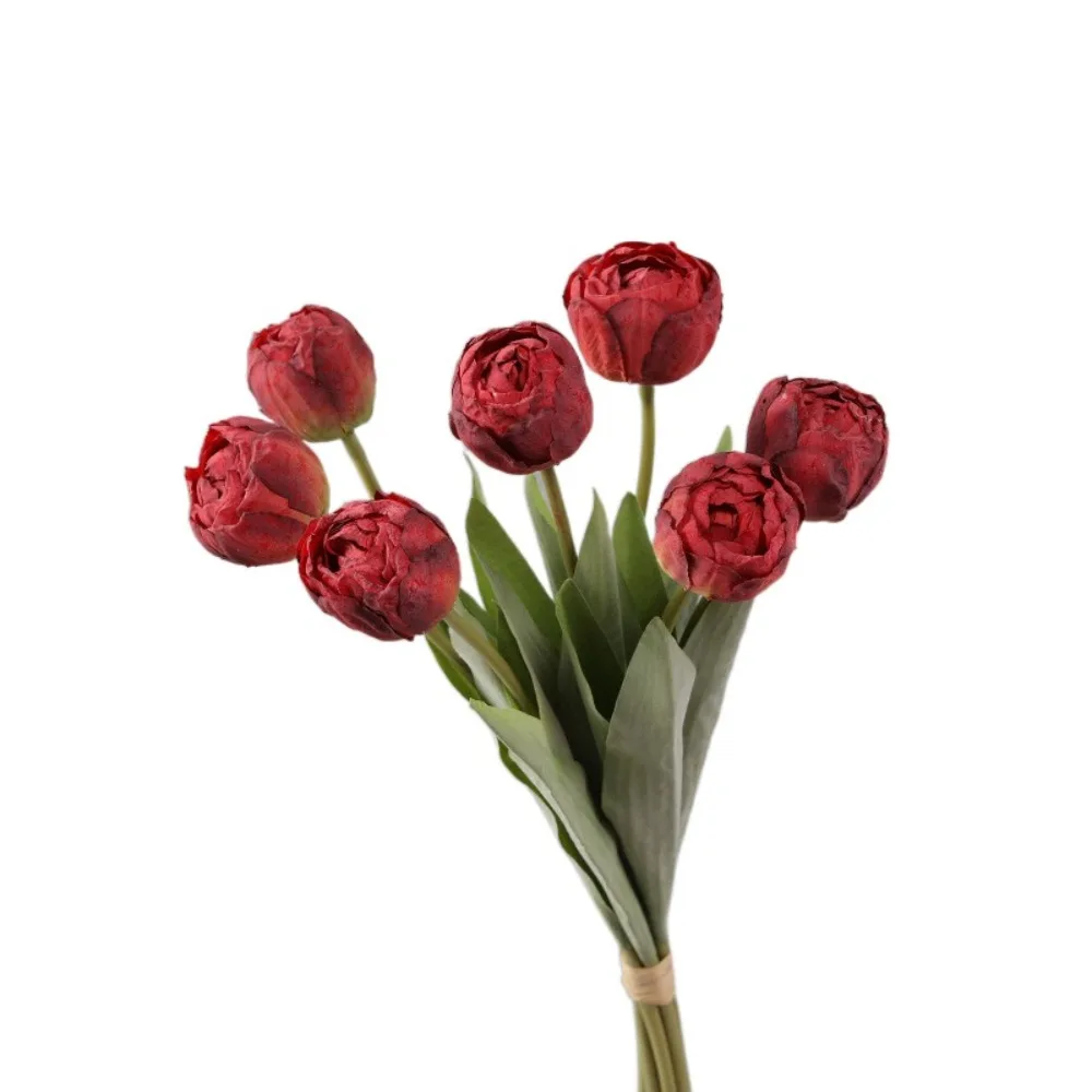 

DIY Vase Decor 7 Heads Artificial Tulip Branches Real Touch Handmade Silk Tulip Flower Realistic Fake Flowers Birthday Decor