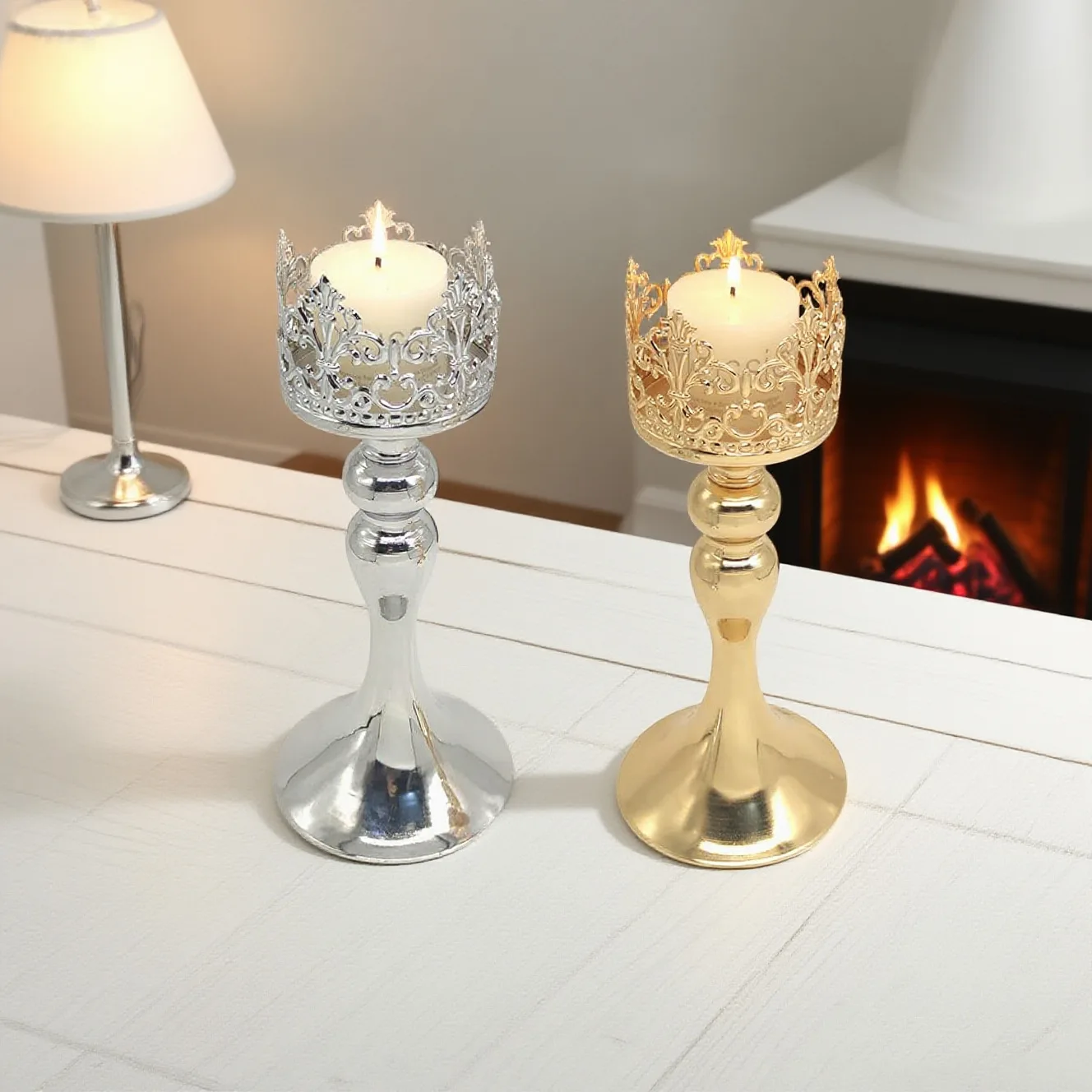 HYS European light luxury crown candle holder wedding shooting decorative props metal candle holder ornament