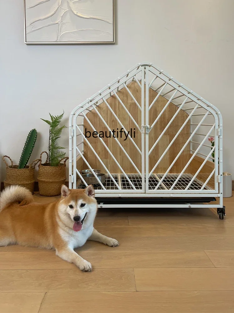 High-End Dog Cage Shiba Inu with Toilet Separation Household House Solid Wood Nest