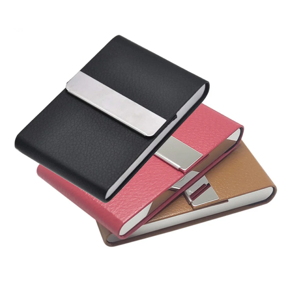 

Men Stainless Steel Pu Leather Business Card Holder Card Case With Magnetic Buckle Slim Pocket Credit Card Id Storage Case Women