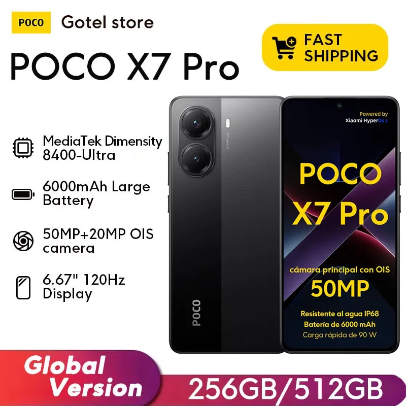 POCO X7 Pro 5G الهاتف الذكي الأبعاد 8400-Ultra 6.67 "120 هرتز AMOLED 90 واط HyperCharge 1.5K 120 هرتز عرض IP68 الإصدار العالمي