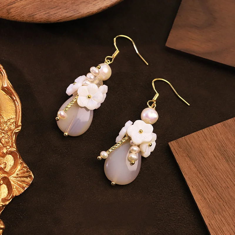 Freshwater Pearl Agate Shell Stud Earrings Sweet Dangle Earring High Sense Temperament Versatile Fashion Ear Jewelry Accessories