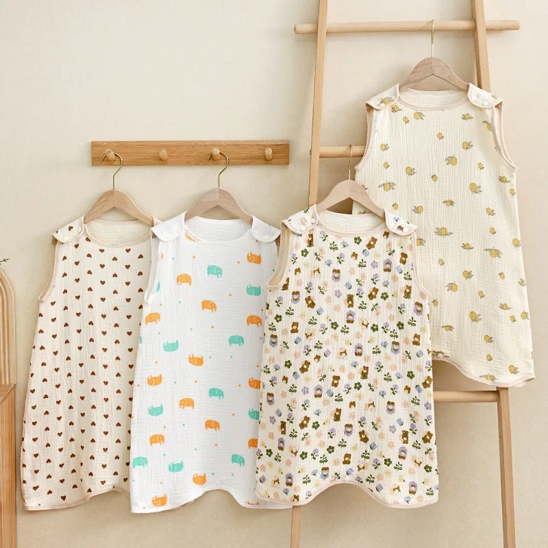 Summer Thin Four Layer Crepe Baby Jumpsuit Vest Vest Cartoon Baby Kick Resistant Baby Sleeping Bag