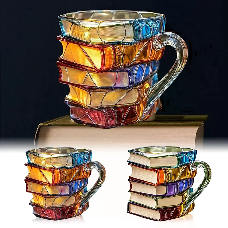 

3D Painted Book Mug, Resin Stack Coffee Cup, Unique Colorful Book Design, Ideal for Coffee Lovers and Bookworms, 11oz Novelty
