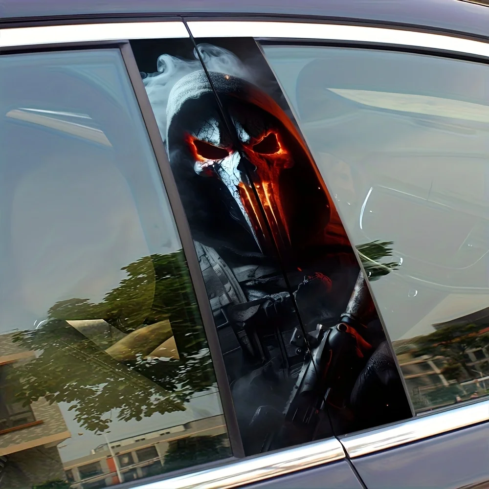 

2pcsWaterproof Sunscreen Car B-pillar Sticker Semi-matte Effect Easy To Stick and Waterproof Disposable Skeleton Soldier Pattern