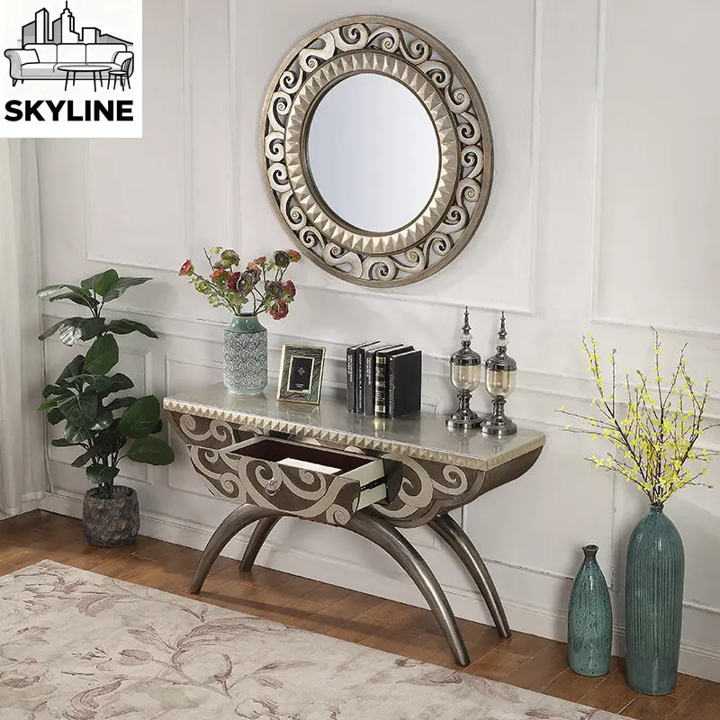 Solid wood entrance desk silver foil paint strip desk entrance cabinet living room entrance table