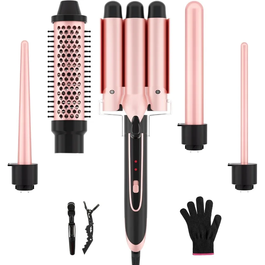 

Набор щипцов для завивки волос 5 в 1, щипцы для завивки волос с 3 бочками и 4 сменными керамическими щипцами для волос с быстрым нагревом, двойное напряжение для волос