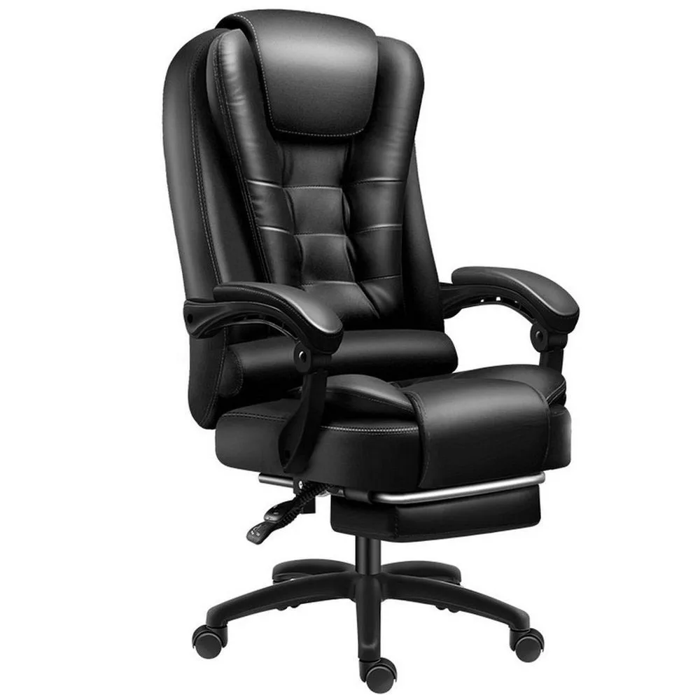 Rotatable Massage Office Chair High Back Latex Cushion 7 O'Clock Leather Comfortable With Footrest Internet Cafe Gaming Stool