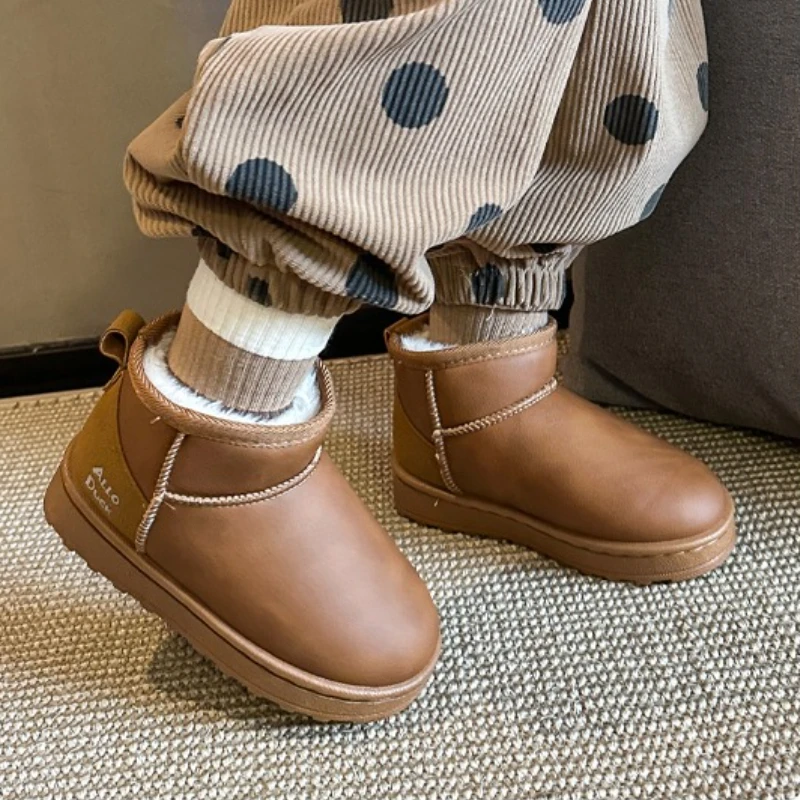 Children's Snow Boots 2-18 Years Old Brown Padded Warm Boys Girls Cotton Shoes Black Hundred Anti-skid Kids Short Winter Boots