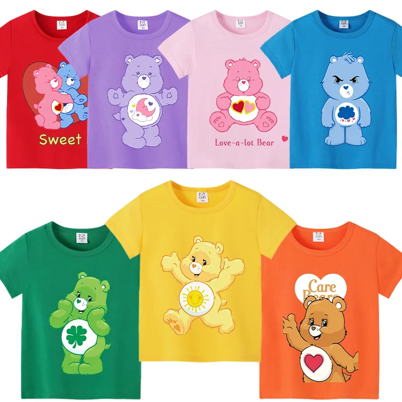 

Kawaii Bedtime Cheer T-shirt Child Girls Clothing Toddler Baby Kids Clothes Summer Short Sleeve Boy Cartoon Tee Care Bears Tops