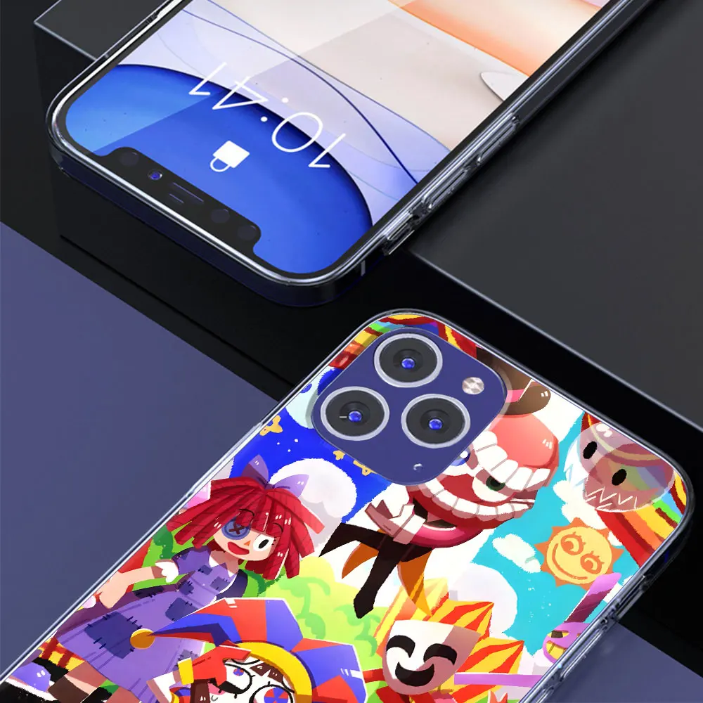 Pomni Amazing Digital Circus Case for iPhone 11 15 Plus 13 12 Mini 7 8 X XS XR 14 Pro Max TPU Transparent Soft Phone Cover Shell