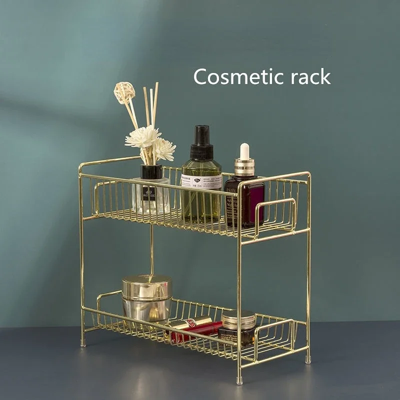 Luxury Metal Golden Cosmetic Rack Desktop Storage Box Skin Care Sundries Multi-layer Dressing Table Makeup Room Organizer Shelf