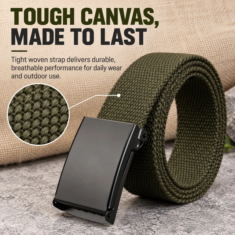 Men's canvas automatic buckle belt, trendy and versatile, casual style, imitation pure cotton, no-hole design, available in mult