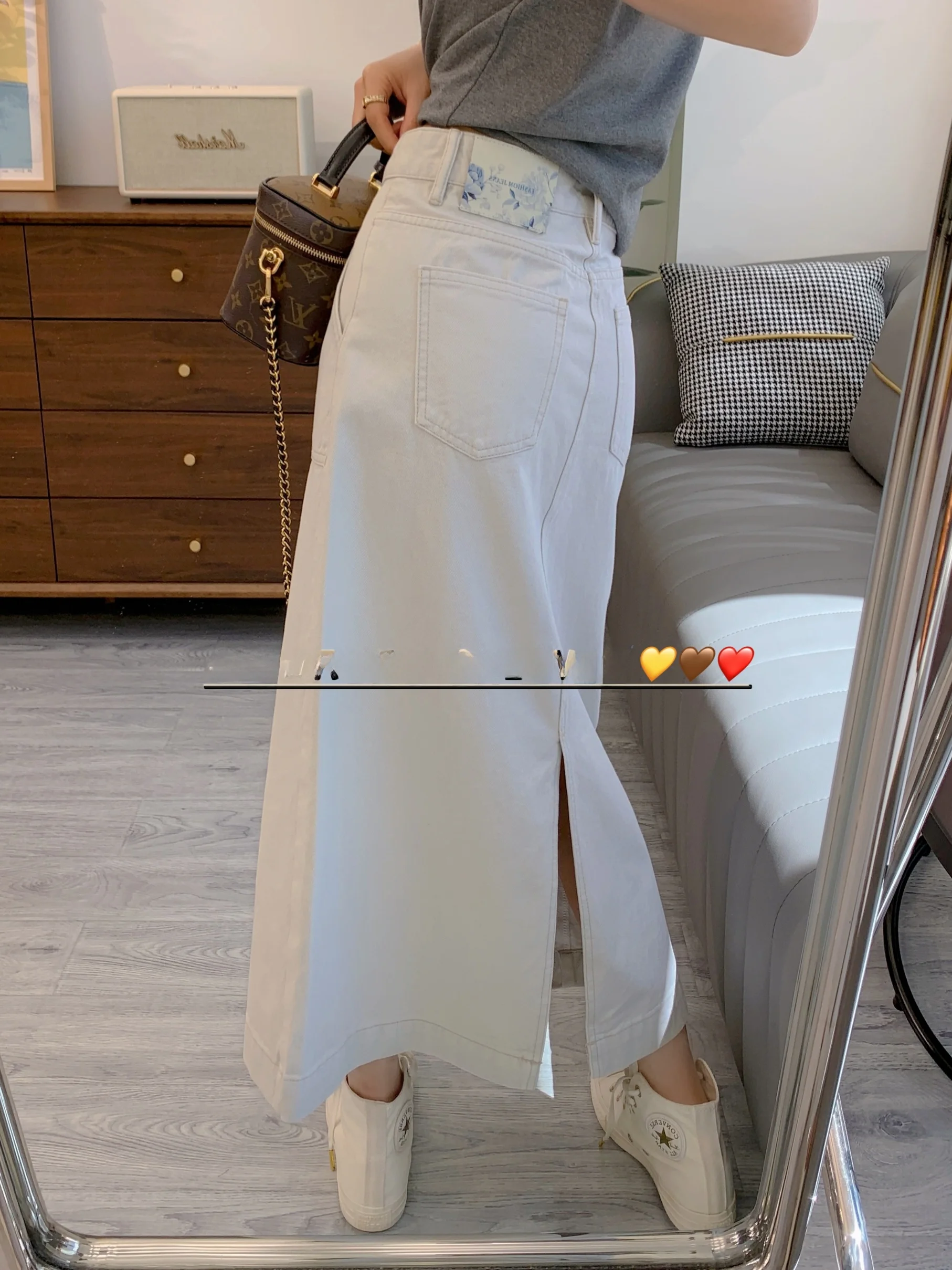 

Van Xiaofan Women's Mid-Length A-Line Skirt White Denim High Waist Cotton Blend Spring Summer Faion Versatile Color