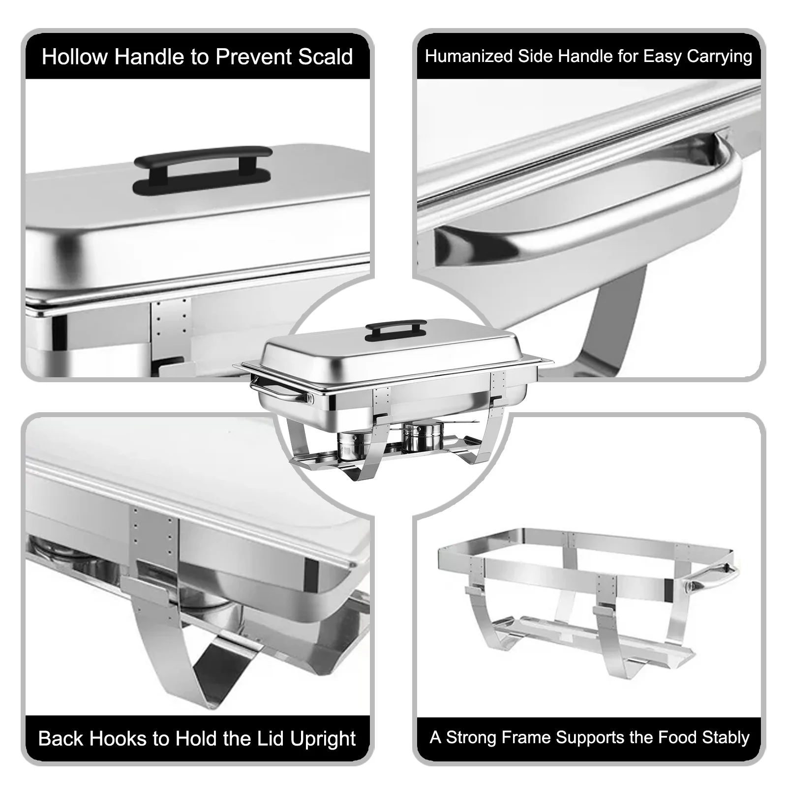 Chafing Dish Buffet Chafer Set 2 Packs 8Qt Foldable Rectangular Stainless Steel with 2 Half Size Food Pans Catering Warmer Serve