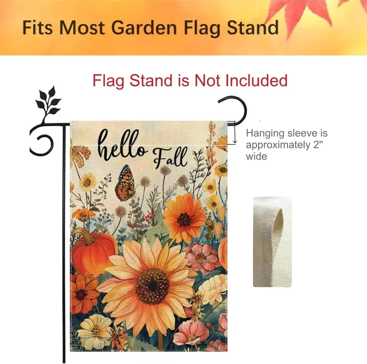 Hello Fall Garden Flag 12x18 Double Sided Burlap, Seasonal Floral Autumn Garden Flags Outdoor Fall Decorations for Porch, Small