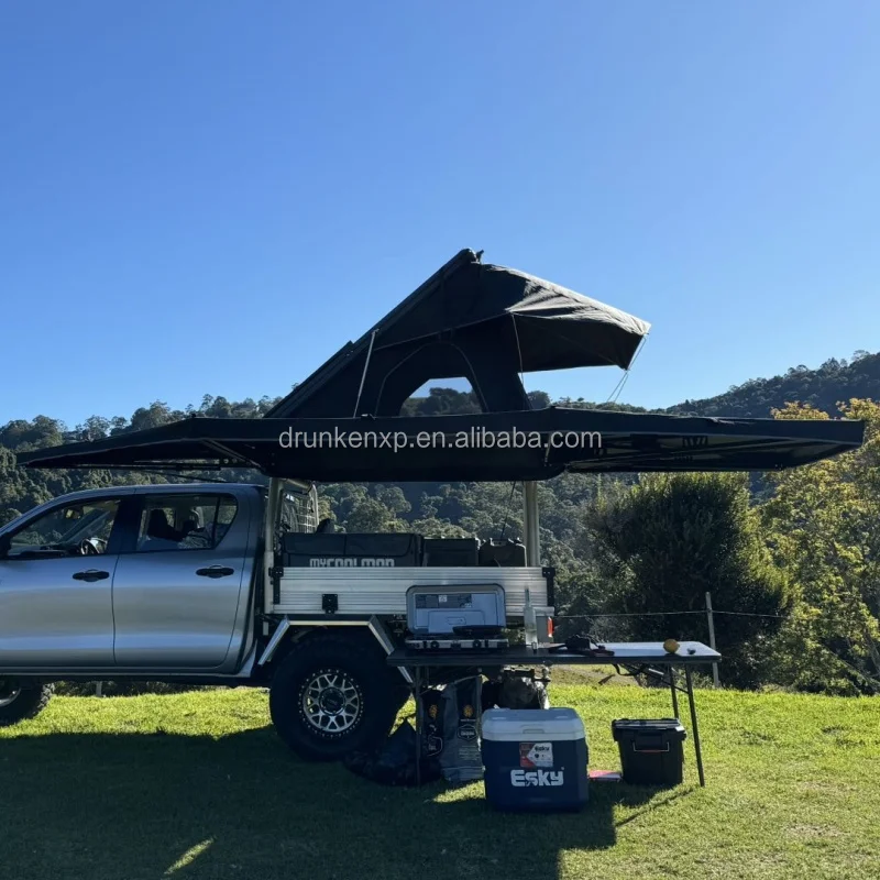 270XL Freestanding Car Side Awning, 2.5m 320G PU Coated Canvas, Rainproof Vertical D-Rings with LED Lights