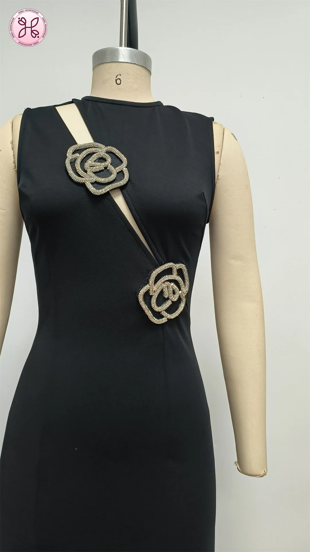 2025 vestido de noite preto de luxo – vestido sem mangas rosa com fenda alta (roupas formais elegantes femininas no atacado)