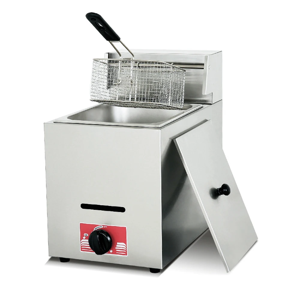 Freidora de Gas OT71 de acero inoxidable con cesta y tapa, freidoras de encimera para el hogar, cocina y restaurante