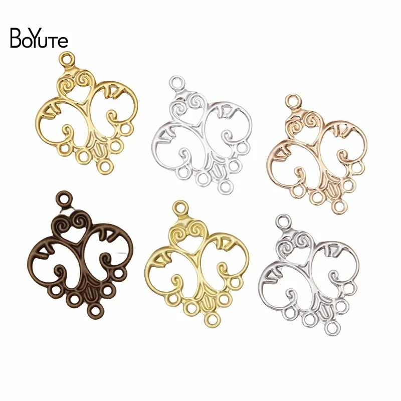 BoYuTe (100 Pieces/Lot) Metal Brass Stamping 32*25MM Filigree Connector Charms with 6 Loops Diy Jewelry Accessories