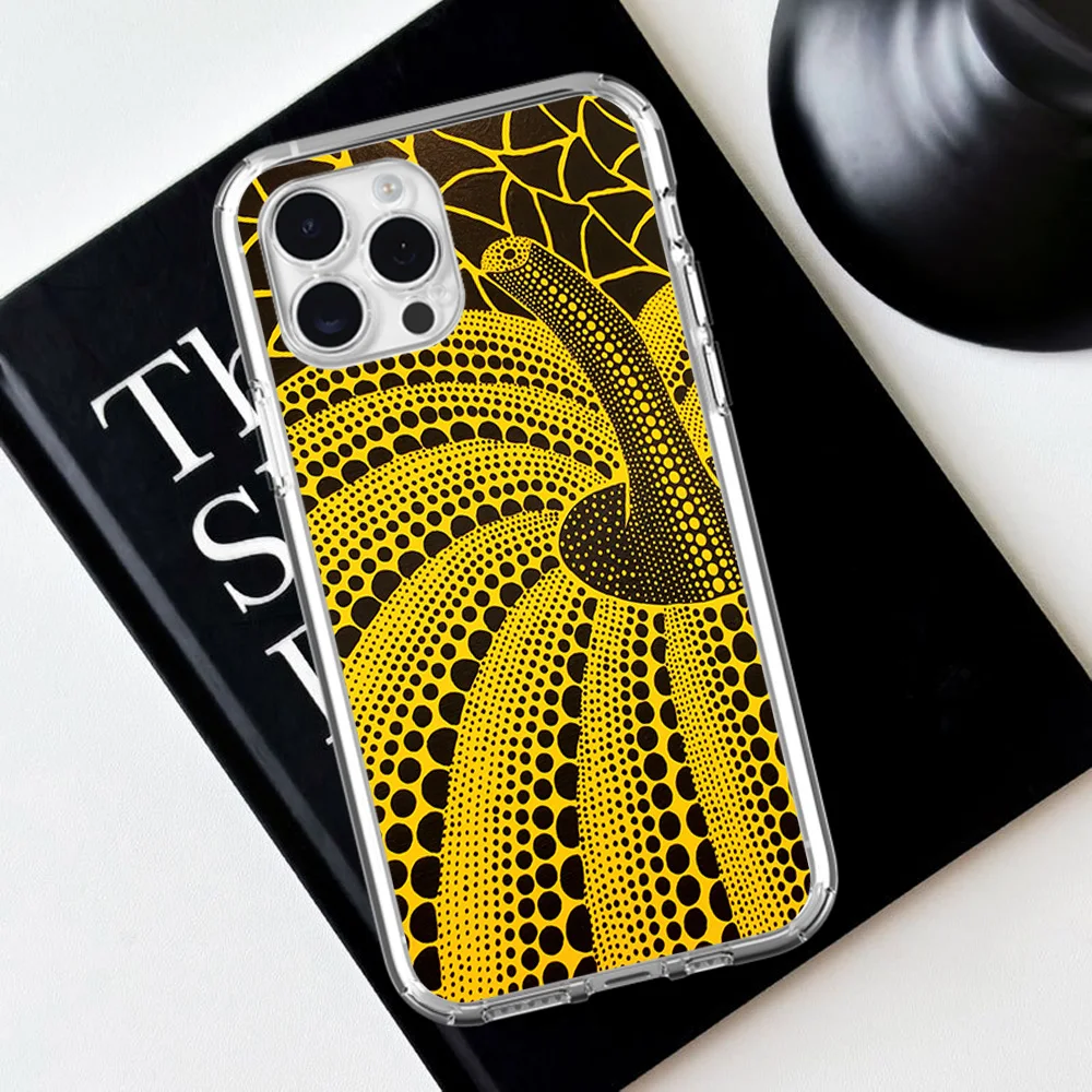 Y-Yayoi K-Kusama A-Art For iPhone 16 15 13 14 12 11 Pro Plus MAX XS iPhone13 14 Mini Transparent Phone Case