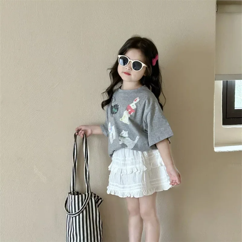 

Girls' summer outfit children's short-sleeve top+Two-piece skirt set3-8Children's clothing dropshipping