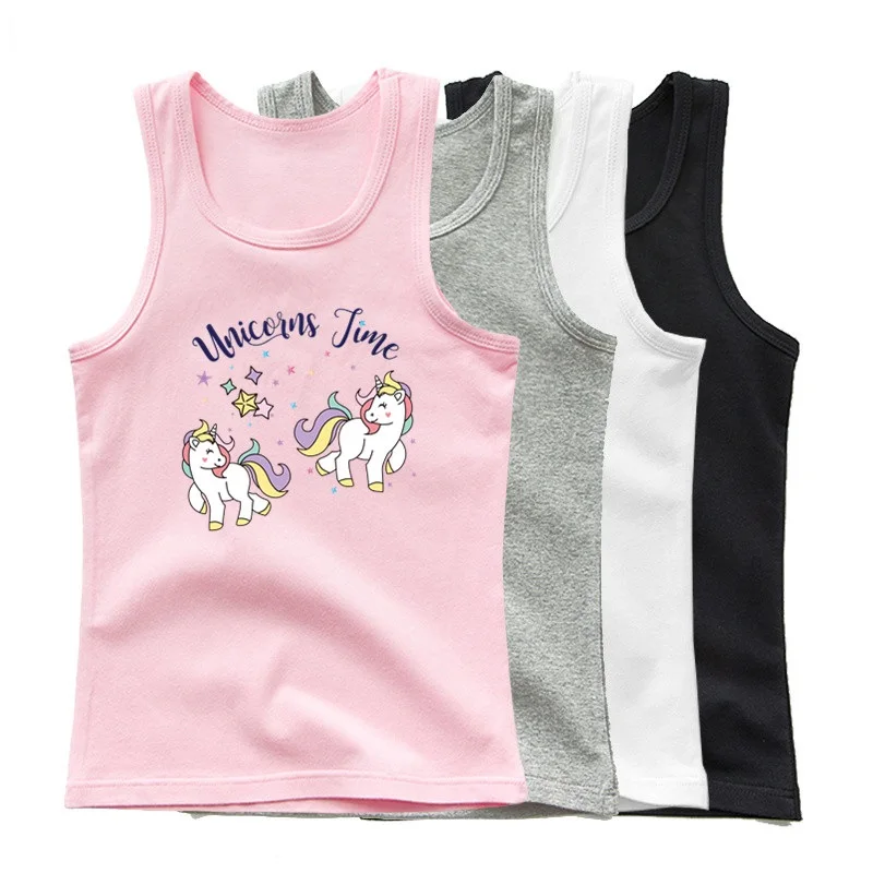 3-14years Girls Flower Unicorn Sleeveless T-shirt Kids Cartoon Singlet Children Cotton Tank Tops Summer Cute Undershirt