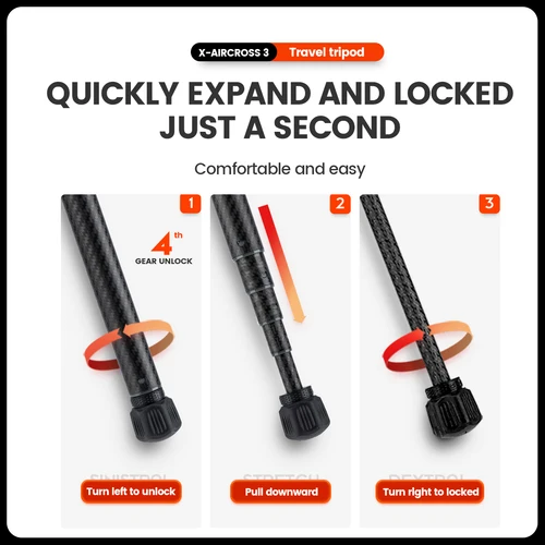 Imagen 2 del producto Fotopro Trípode de viaje ligero Trípode portátil de fibra de carbono para cámara X-Aircross Serie 3