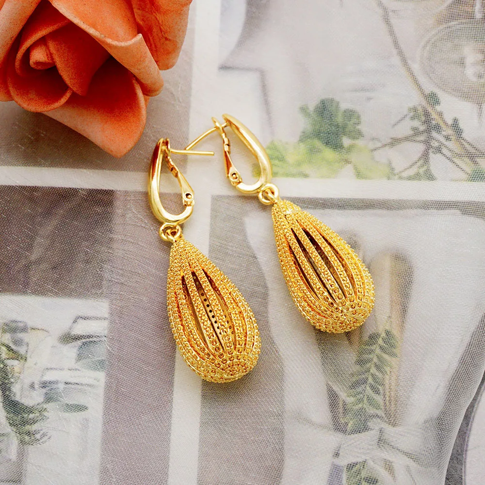 24K Gold AU999 European-African Large Women's Earrings - Long Dangle Bold Style, Ethnic Luxury, Party Dinner Essential Accessory