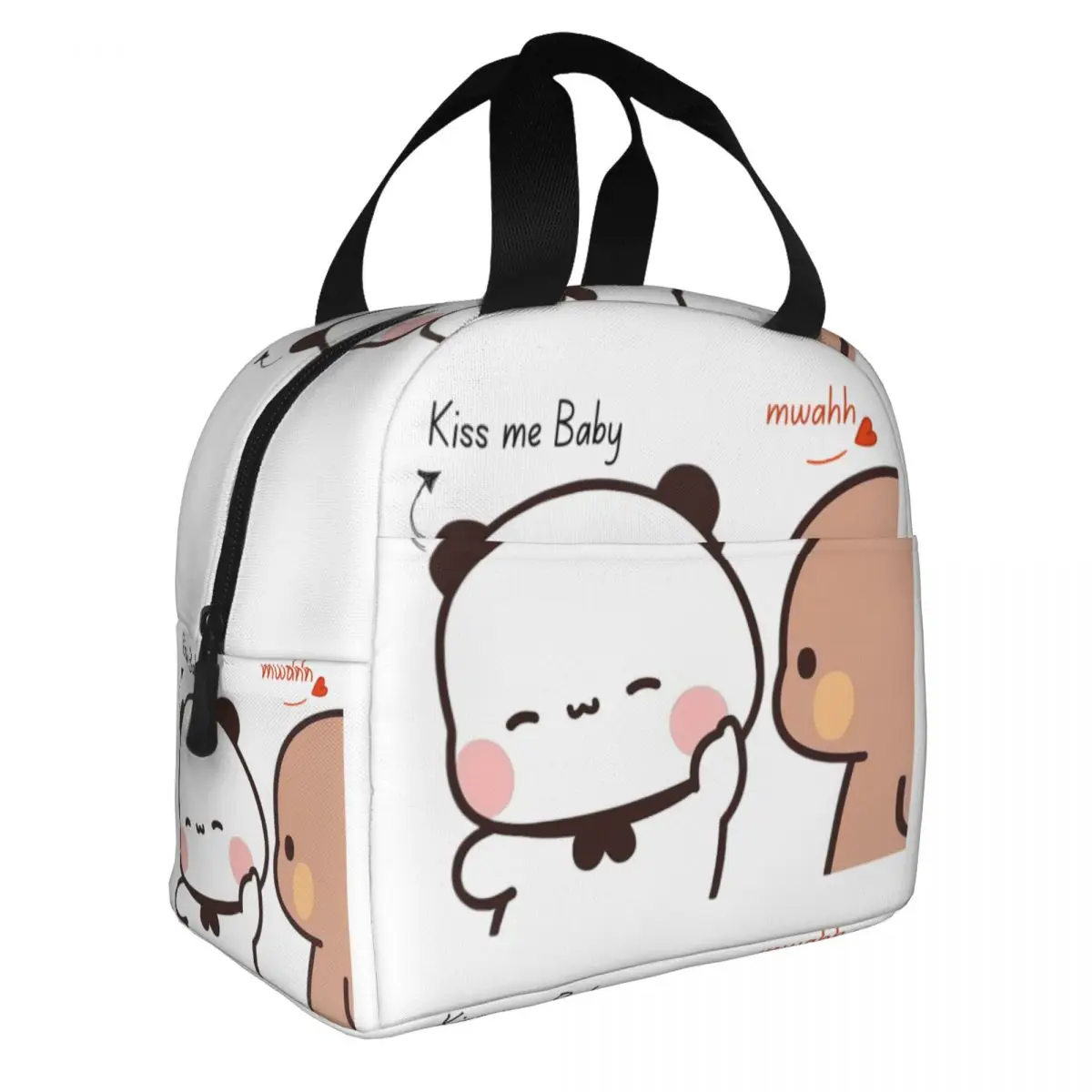 Kiss Me Baby Mwah Bubu Dudu Panda And Brownie Bear Couple Lunch Bag Women Cooler Warm Insulated Lunch Box for Office