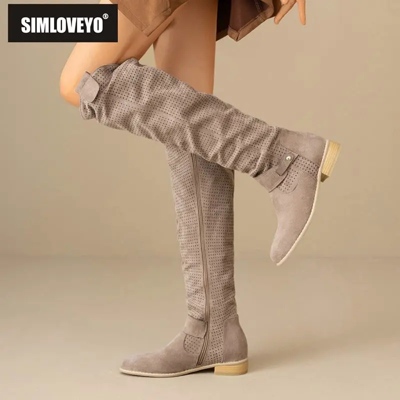 

SIMLOVEYO2025 New Casual Cowgirl Western Boots Square ToBlock Heelock Heels Slip On Large Size 44 45 46 Mid Calf Booties Autumn