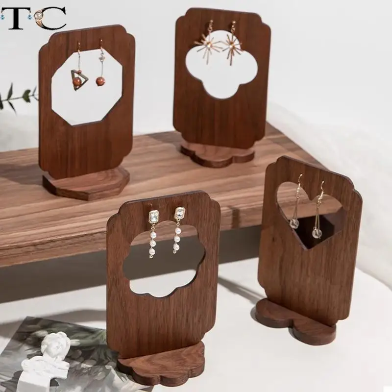 

Креативная роскошная витрина для серег из орехового дерева, реквизит для демонстрации ювелирных изделий, стойка для хранения ювелирных изделий в стиле ретро