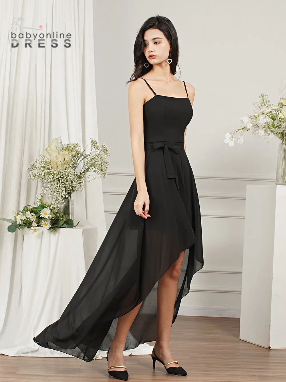 Chiffon High Low Prom Dresses Women 2022 A-Line Strapless Backless Formal Party Dresses Sexy Black Evening Gowns robe de soirée