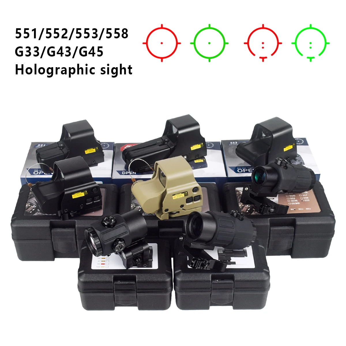 Tactical EOTECH 551 552 553 558 Red Dot Holographic Collimator Hunting G33 G43 G45 3X 5X Magnifier Scope Red Green Dot Scope view 5