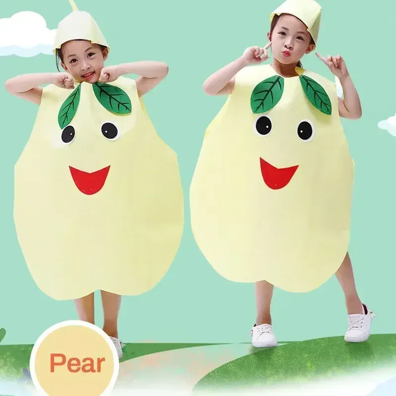 Obst- und Gemüse-Cosplay-Kostüme für Kinder, lustiges Erdbeer-Trauben-Outfit für Jungen und Mädchen, Bühnenkleidung mit Gemüse-Motiv