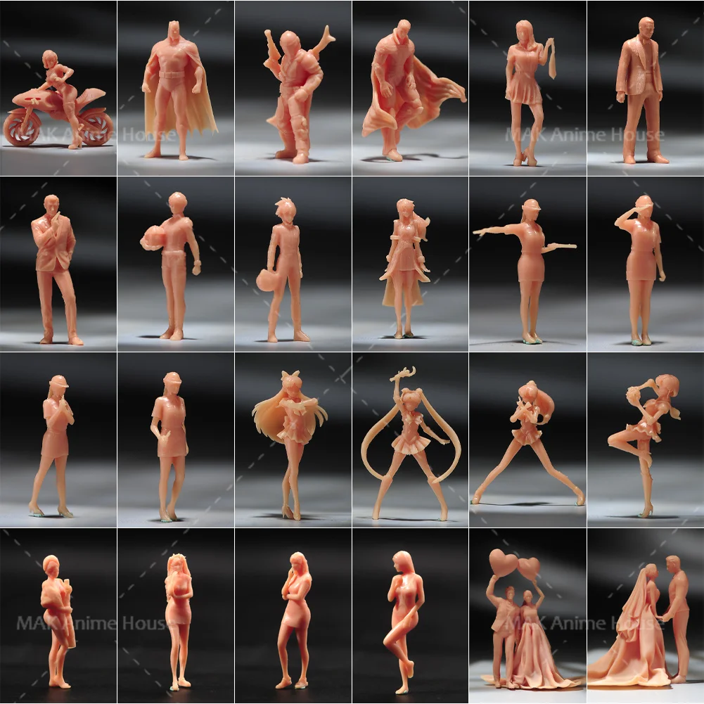 Blind Box Random Unpainted Miniatures 1/64 1/87 Scale Male Female Scene Figures 5-Piece Set Doll Model Scene Decoration Toy